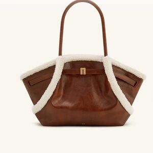 JW Pei Hana Medium Faux Shearling Trim Tote Bag - Brown